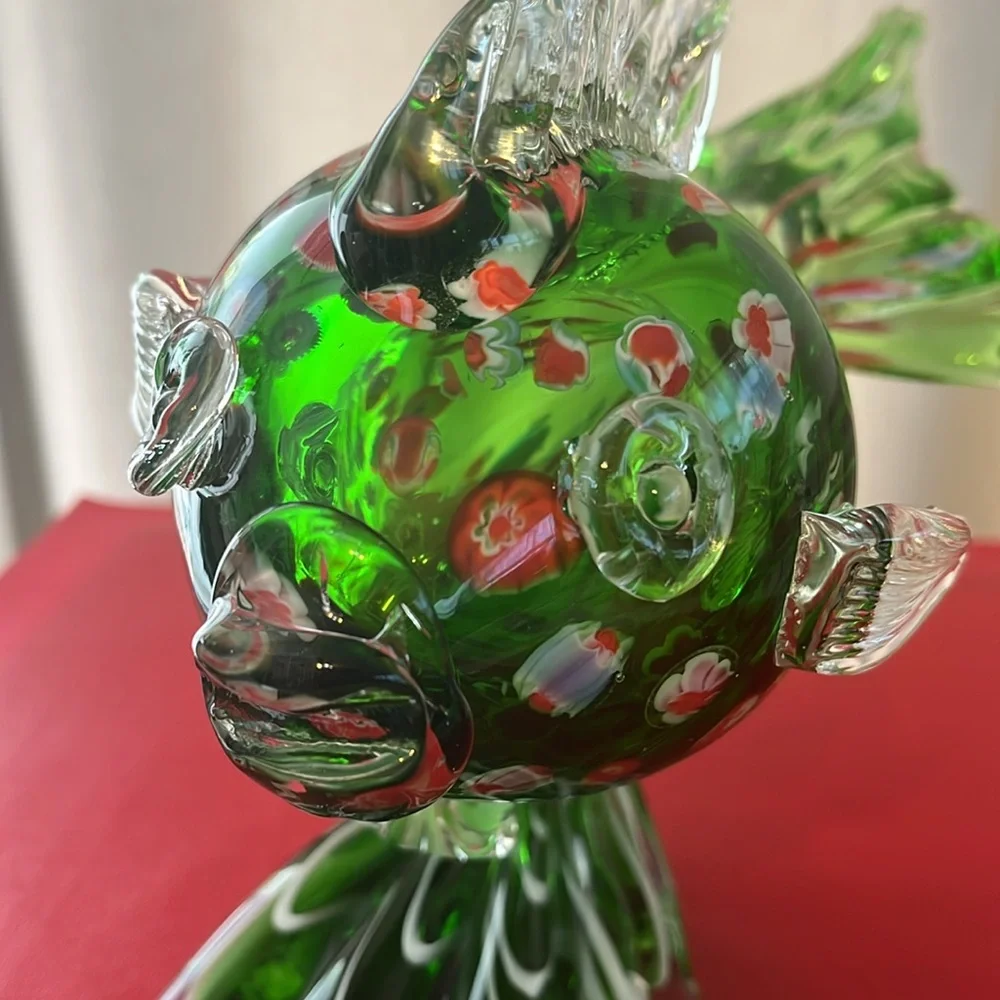Murano glass fish ornament vintage large green 8”H 12”L